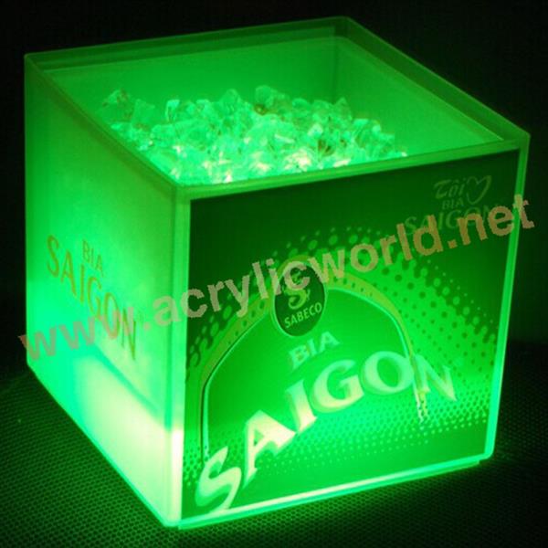 bar table with ice bucket with green light